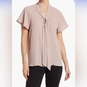 Norstrom Pleione Dusty Mauve Sheer Tie-Neck Blouse – Size Large